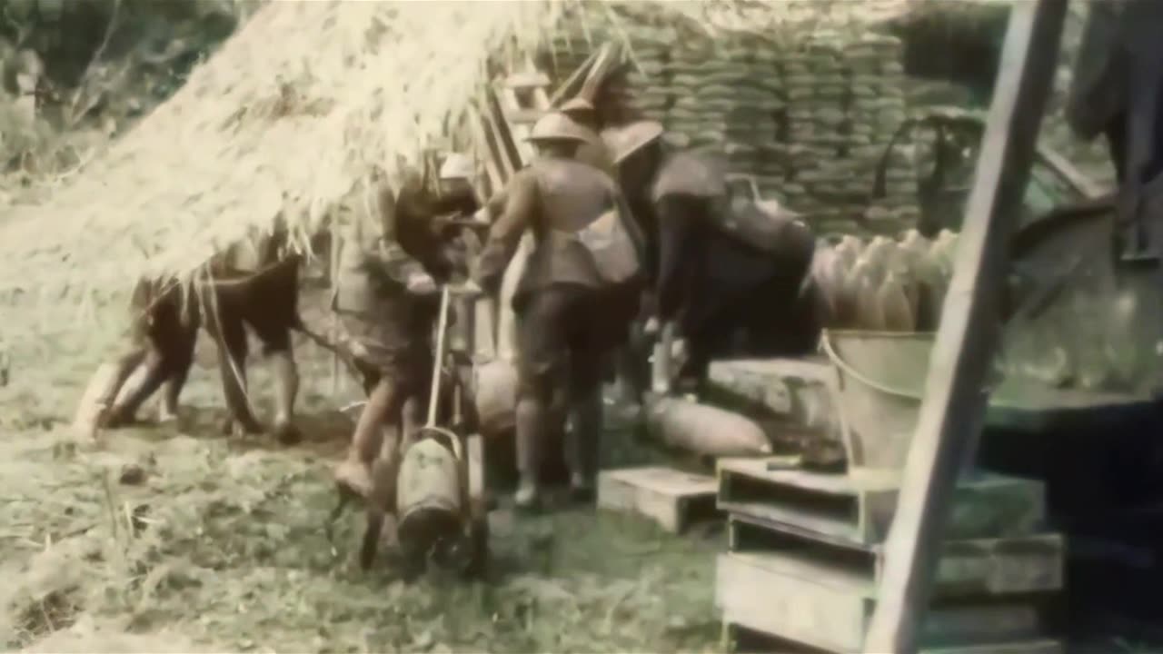 British artillery crew in action Firing heavy