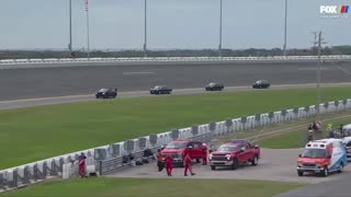 President Trump delivers a message to the drivers at the Daytona 500 from inside The Beast.