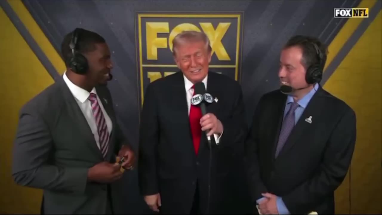 Trump talks with Fox Sports Broadcasters at the Washington Commanders game