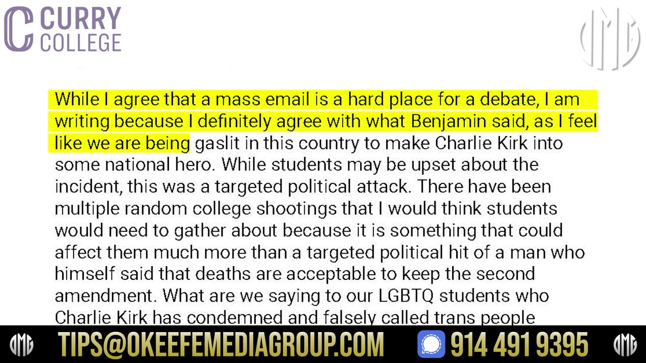 LEAKED EMAILS: Curry College Professors Call Charlie Kirk a “Nazi”