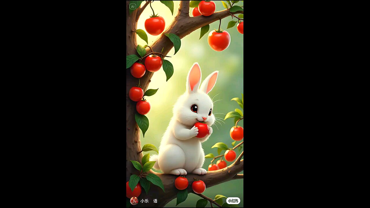 rabbit eating apple