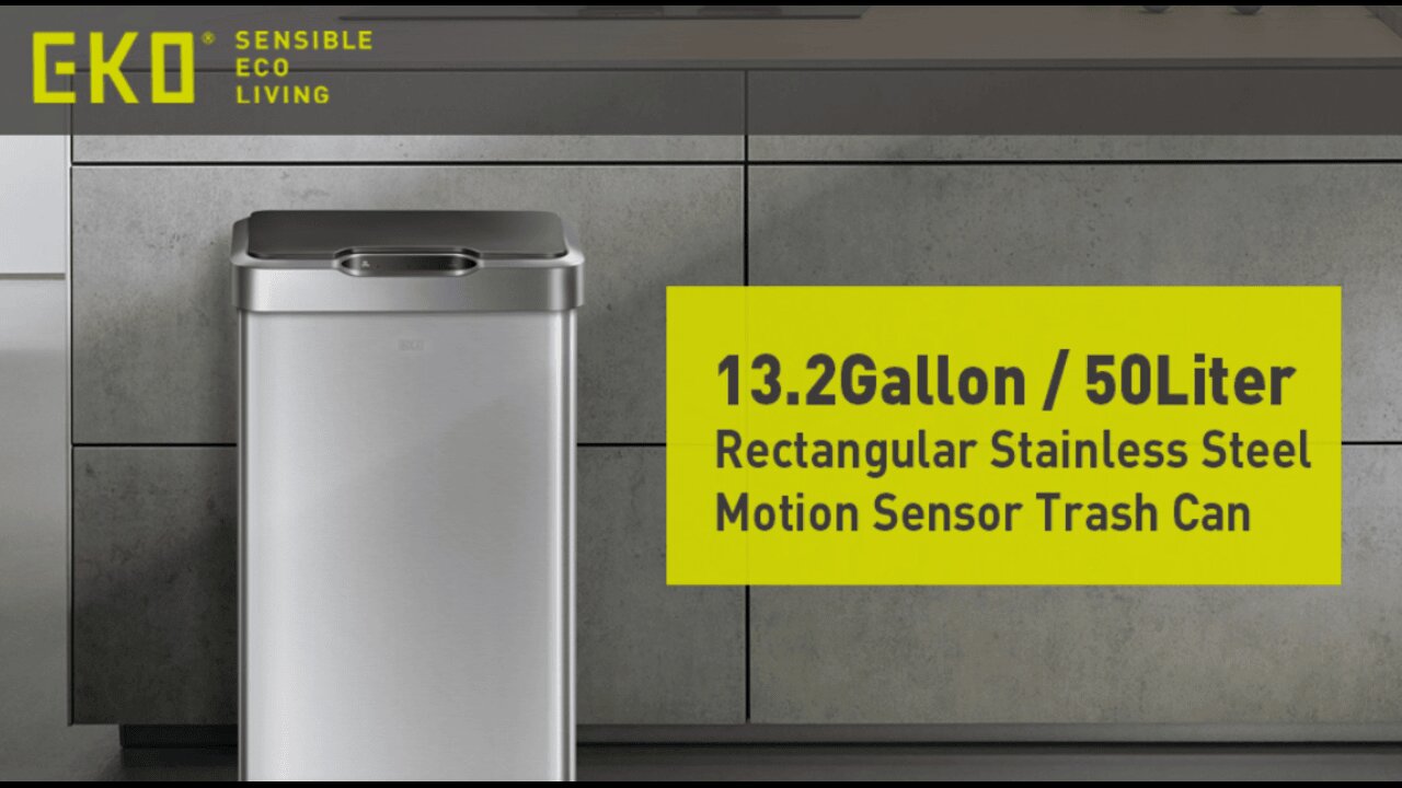 EKO Mirage-T 50 Liter / 13.2 Gallon Touchless Rectangular Motion Sensor Trash Can