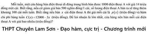 THPT Chuyên Lam Sơn: Mỗi tuần, một cửa hàng bán điện thoại di động trung bình bán được 1000 điện