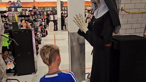 Halloween Decoration Jumps At Son