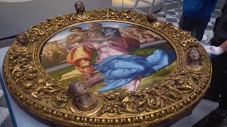 Michelangelo's Doni Tondo, housed in its authentic 16th-century frame, completed panel artwork