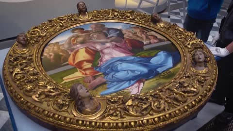 Michelangelo's Doni Tondo, housed in its authentic 16th-century frame, completed panel artwork