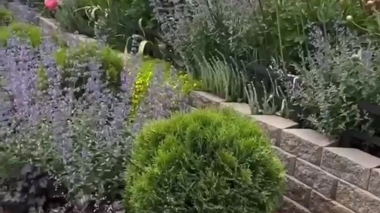 Idea of arranging the area along the fence with a raised flower bed