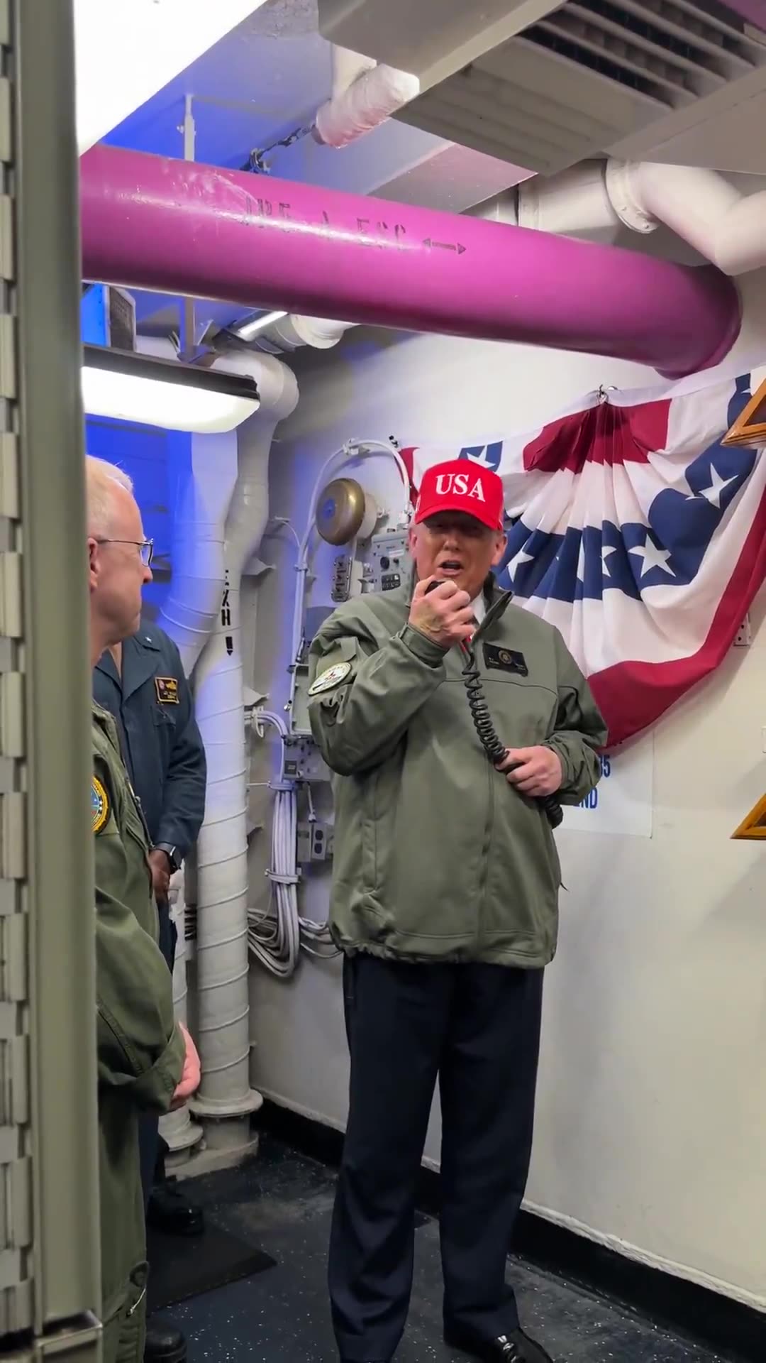 President Trump informs sailors the USSS George H.W. Bush is temporarily NAVY one