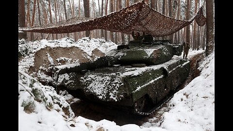 Leopard tanks prepare for battle in the snowy steppes of Donbas