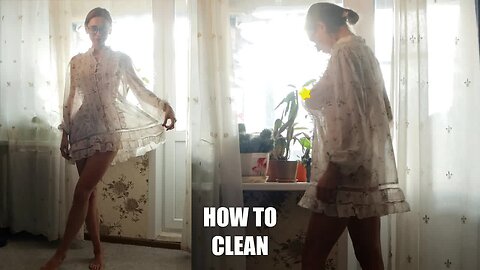 ❤️ Transparent windowsill and plants cleaning with Tina in a dress.