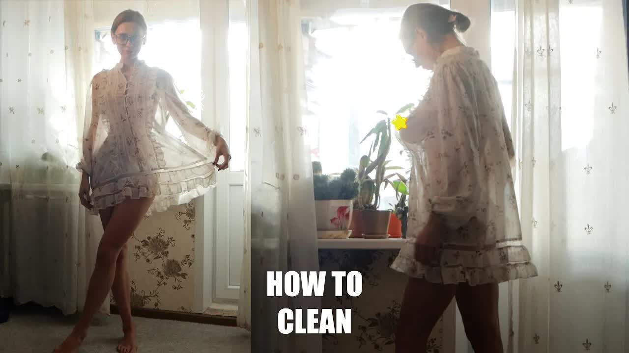 ❤️ Transparent windowsill and plants cleaning with Tina in a dress.