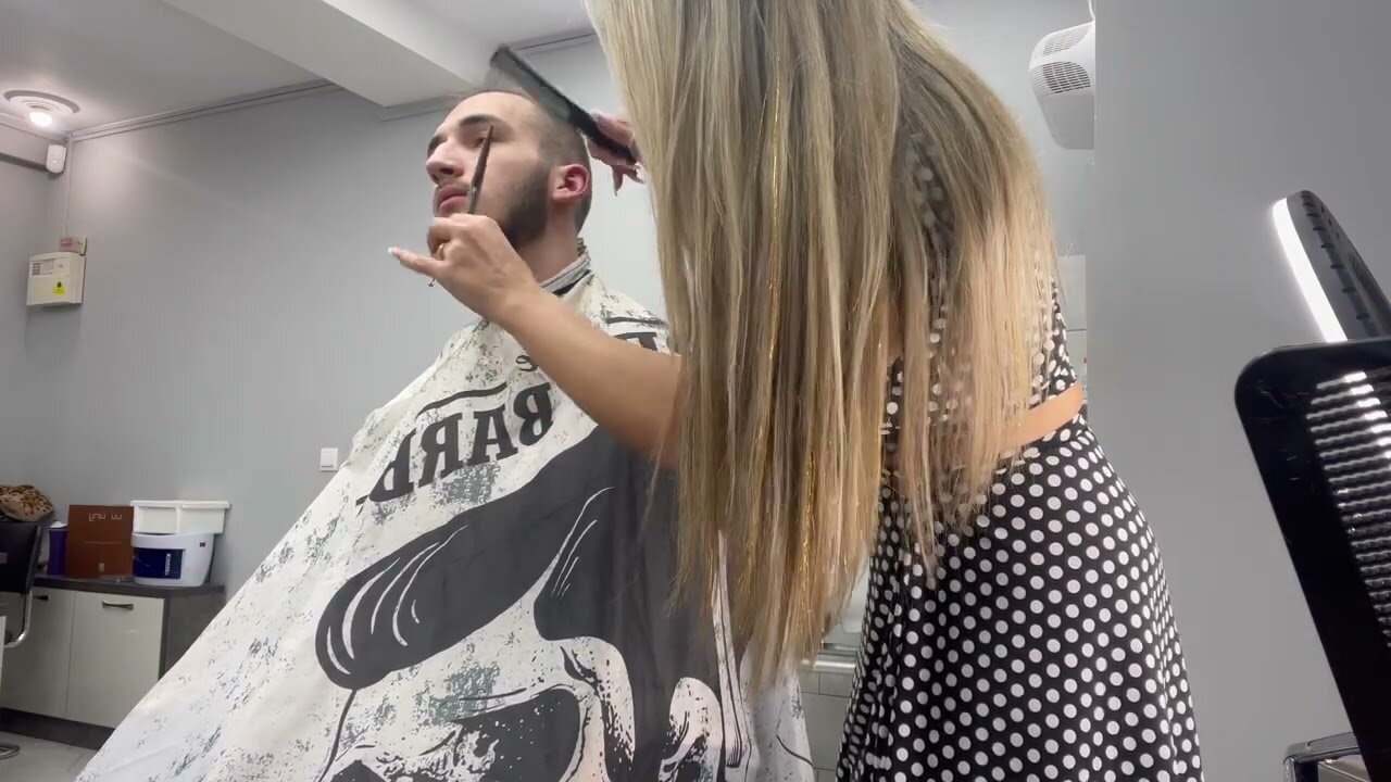 Beard Trimming by a Hot Lady Barber