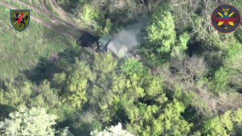 Russian Supply Truck Gets Caught Up in Ukrainian Shelling