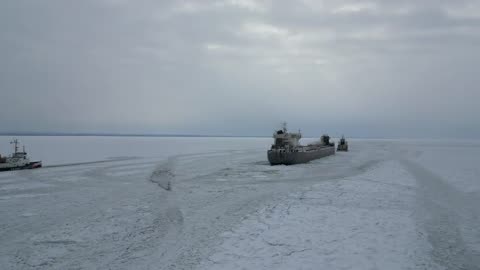 17 Crew Trapped as Icebreakers Fail to Free Massive Canadian Freighter Off Buffalo Shores