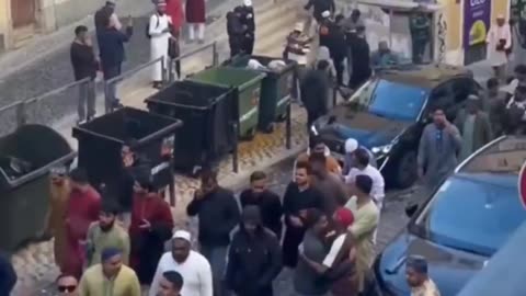 Lisbon is overrun by Muslims. There are no women in video. Dramatic situation.
