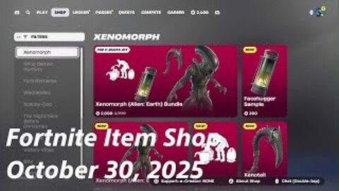 Fortnite Item Shop|October 30, 2025(*New* Xenomorph Bundle & cliché Emote)