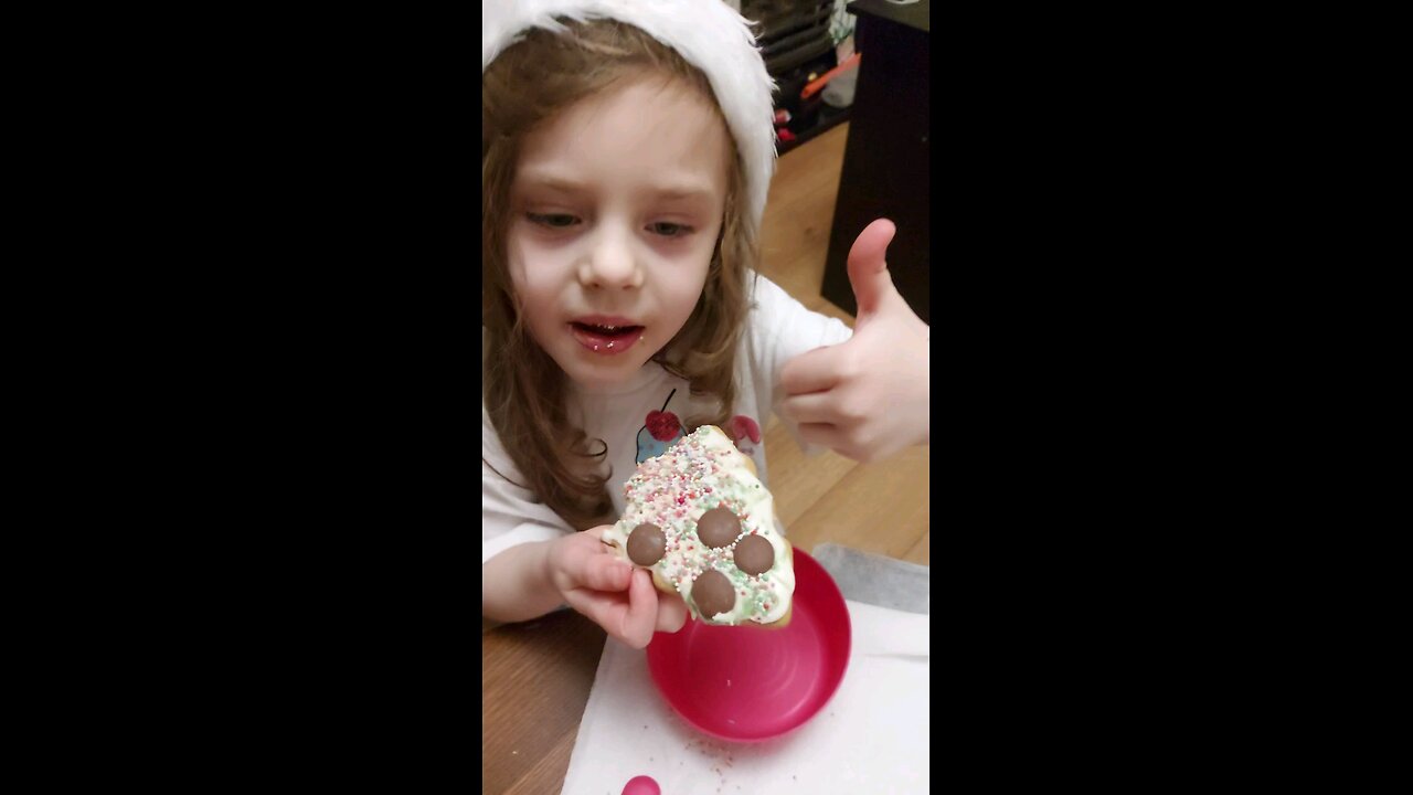 Eating our decorated gingerbread cookies
