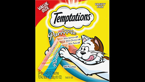 Temptations Creamy Puree with Chicken, Salmon, and Tuna Variety Pack of Lickable, Squeezable Cat Treats, 0.425 Oz Pouches, 24 Count