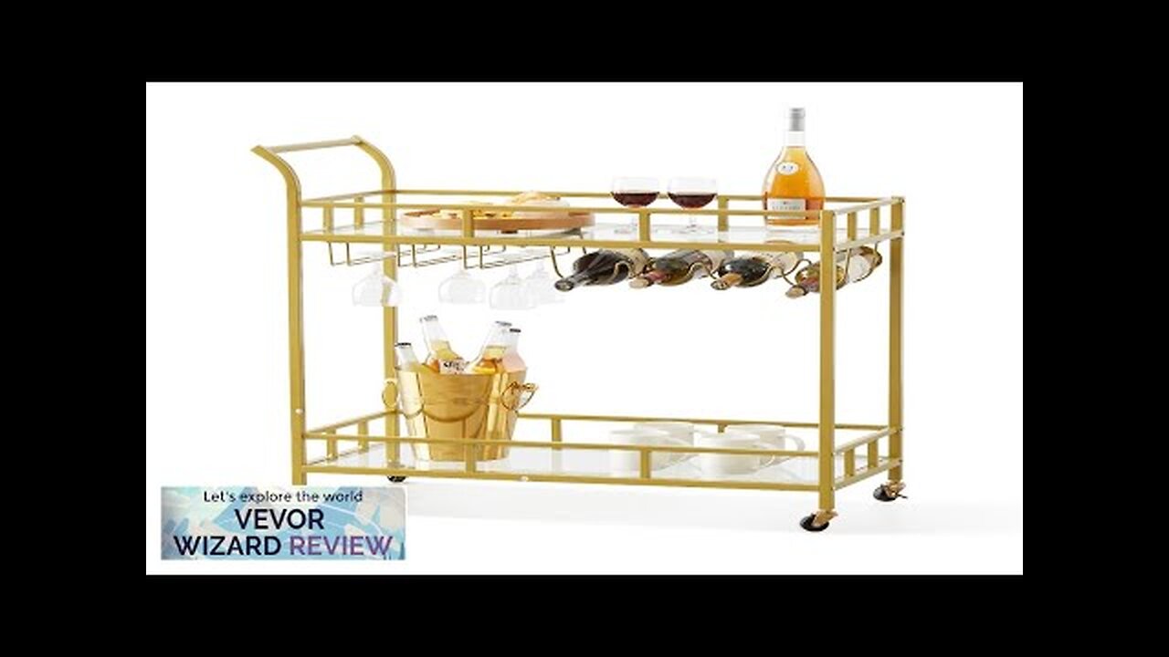 VEVOR 2 Tiers Gold Metal Bar Serving Cart with Wine Rack Glass Review