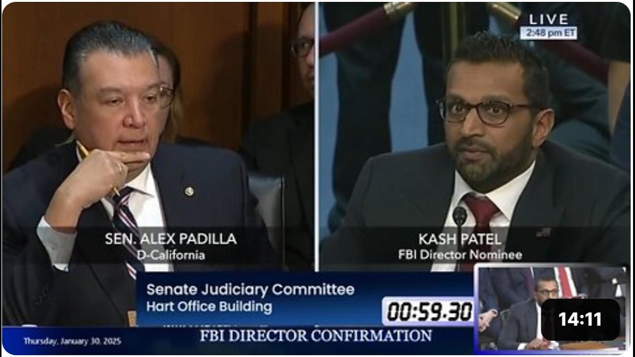 Alex Padilla at Kash Patel FBI confirmation hearing * Jan. 30,2025