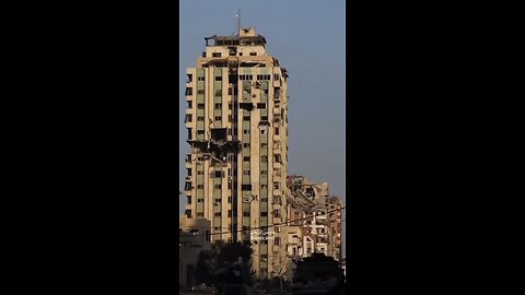 Gaza City. Evacuated and destroyed - tall building.