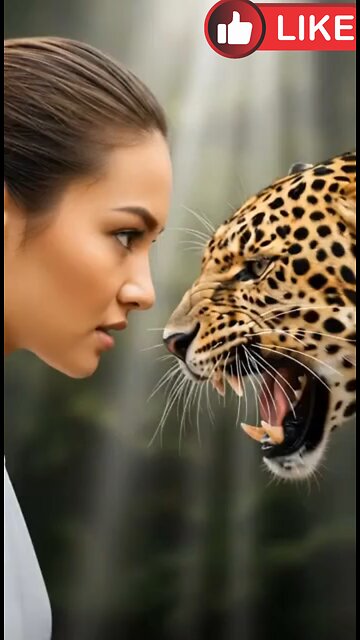 A beautiful young woman is kissing a tiger, showing her affectionate nature. AI generate funny