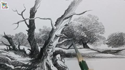 How to draw Beautiful Forest with pencil sketch and shading | Trees drawing