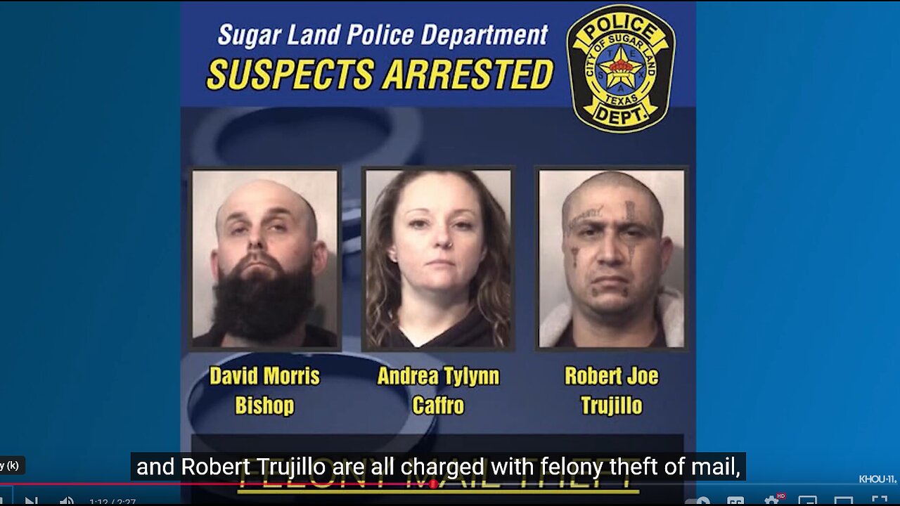 Expired registration leads to felony mail theft arrests in Sugar Land