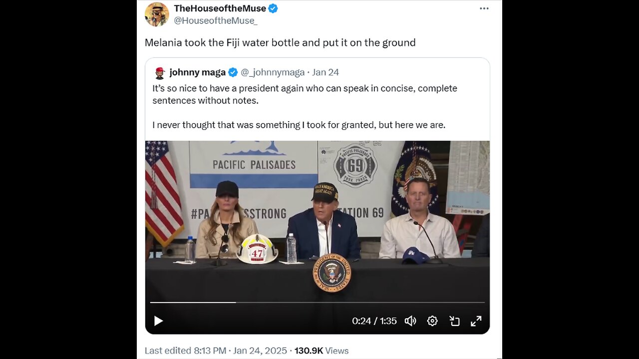 TheHouseoftheMuse-Melania took the Fiji water bottle and put it on the ground