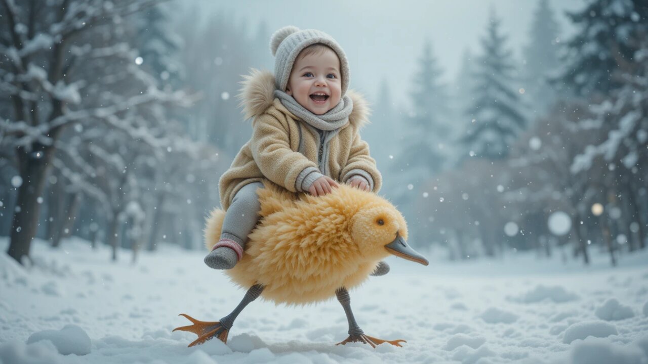 Adorable Baby and Duck Duo in a Winter Wonderland! 🦆☃️❤️