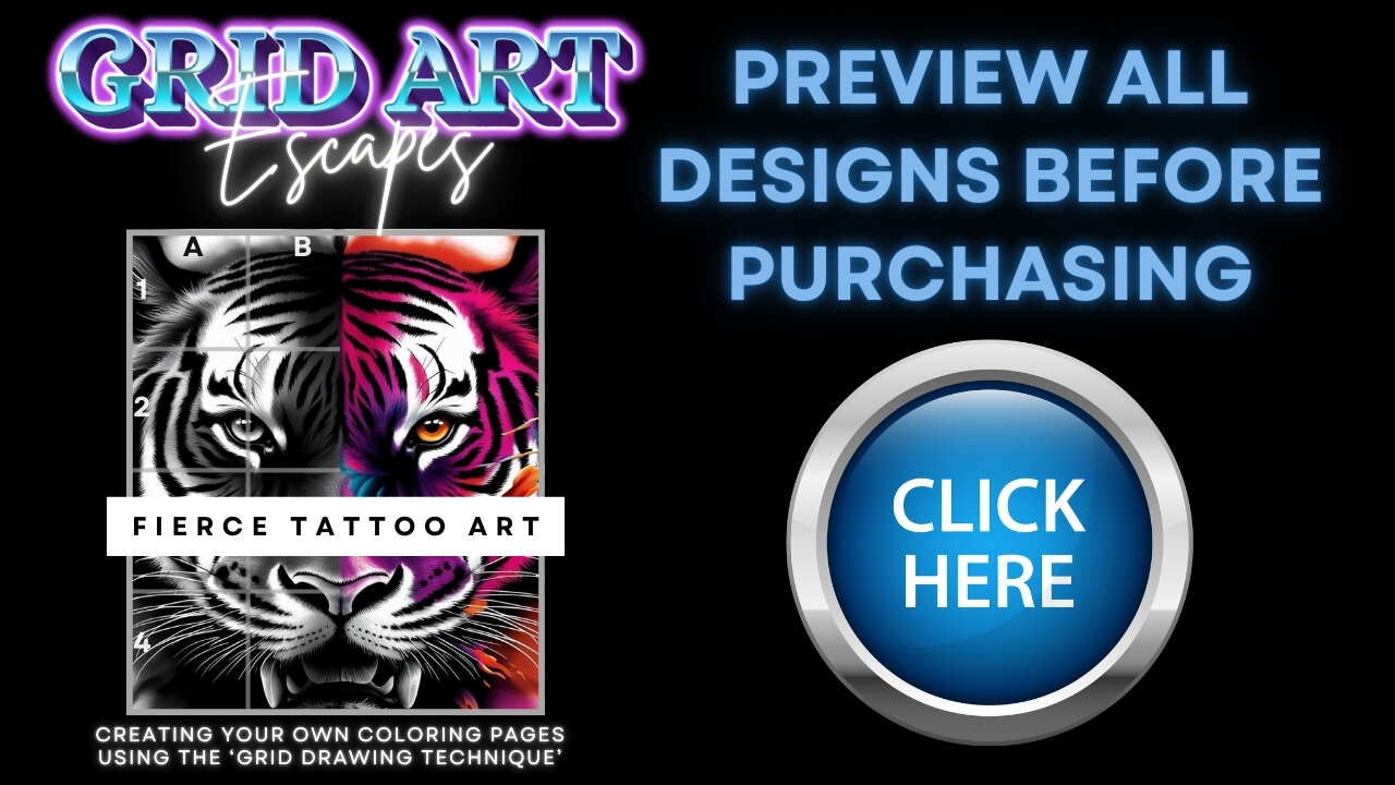 🎨 GRID ART ESCAPES - Fierce Tattoo Art ✨ PREVIEW ALL DESIGNS BEFORE PURCHASING