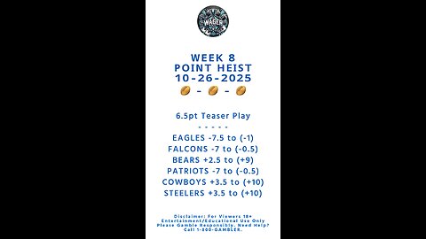 Week 8 NFL (6.5pt)Teaser Parlay