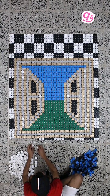 A #3d window view 🌿 made using 1,872 bottle caps ♻️