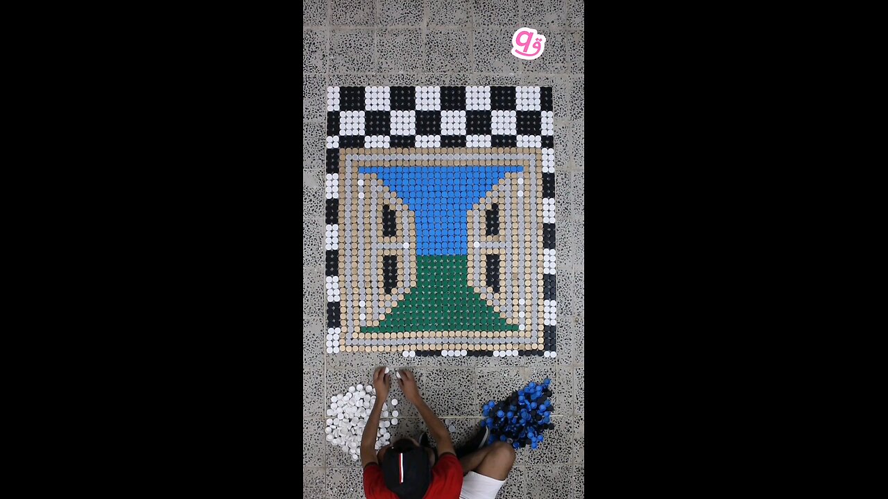 A #3d window view 🌿 made using 1,872 bottle caps ♻️