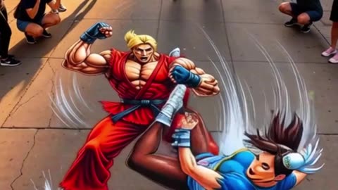 Mind-Blowing 90's Street Fighter II 3D Street Art Battle