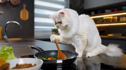 🐱👨‍🍳 Un gros chat Persan blanc en cuisine... 🍽️✨