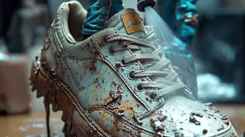 AI-Powered Shoe Cleaning! Tiny Workers Restore a Muddy Sneaker