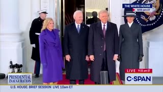 Joe and Jill Biden greet Donald and Melania Trump at the White House.