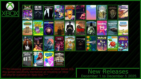 New Xbox Games for December 1 to December 5 2025