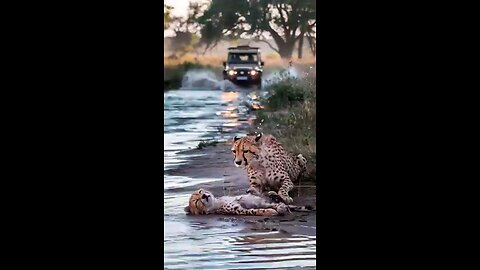 A. cheetah cub Clings to life after being saved from Drowning by Rescuers.