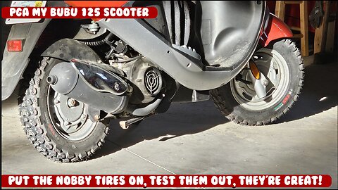 knobby tires on the scooter, test in the sand, they're GREAT! 2003 PGO My Bubu 125 scooter