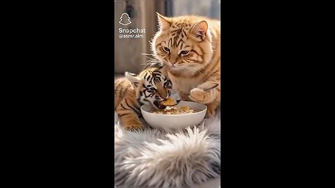 a cute cat help the cute baby lion 🦁