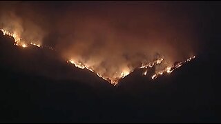 Aerial view of California wildfires as blaze continues to rage