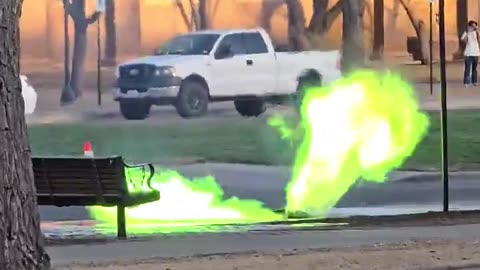 Students at a texas university left stunned after green flames come shooting from the sewers