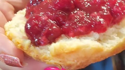 Cranraspberry on a biscuit