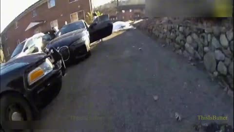 Bodycam shows the stolen vehicle suspects being pursued and taken down by Waterbury police officers