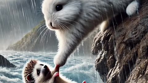 A rabbit helps a little hedgehog floating in the water 🐰 #RabbitRescue #CuteAnimals #AnimalRescue