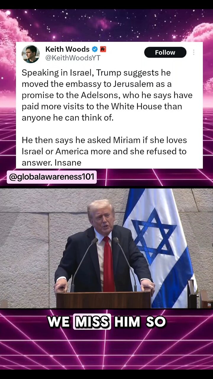 President Trump addressed the Israeli Knesset bragging about Adelsons aggressive Israel lobbying.
