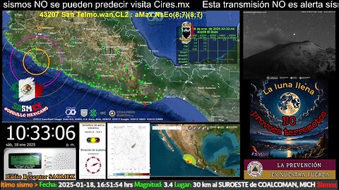 #SISMO Magnitud 4.2 Loc 36 km al SUROESTE de COALCOMAN, MICH 18/01/25 22:32:34 #noameritoalerta