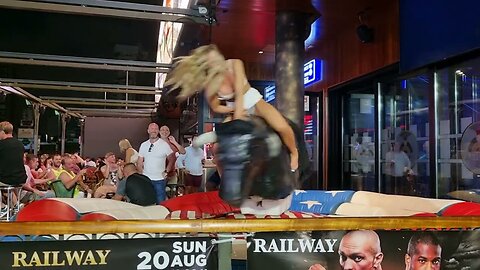Lingerie Girls Mechanical Bull! She is my Best Bull Rider Tonight in Benidorm Spain 2023 4K HD